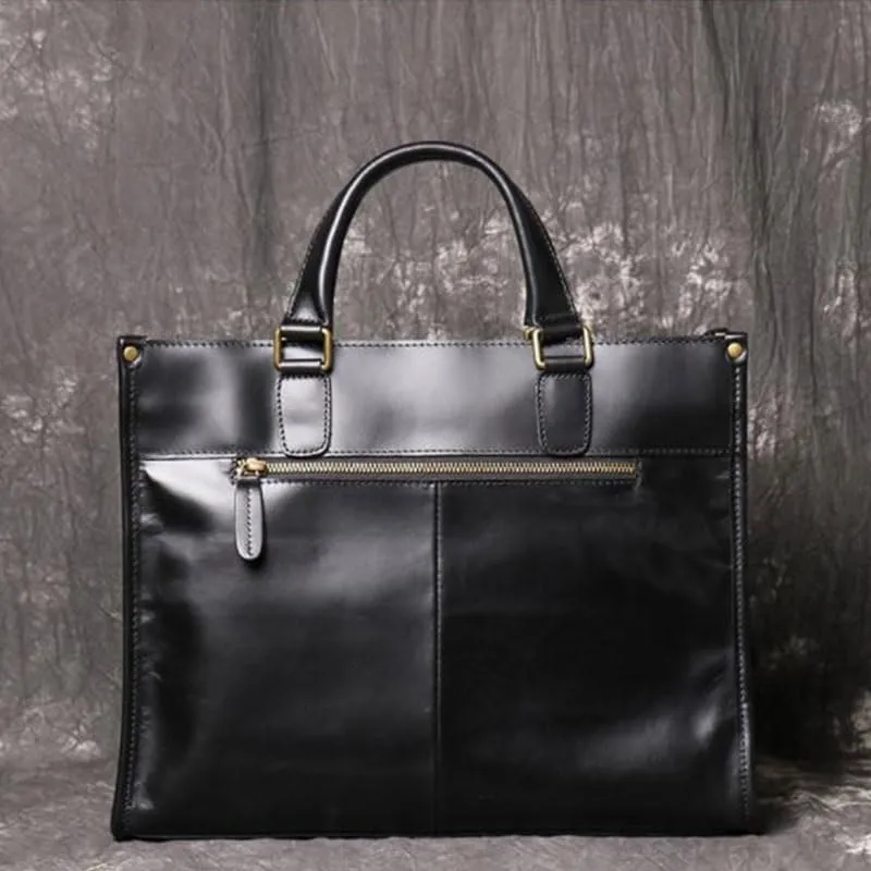 Leather Vintage Handmade Top Cowhide Laptop Bag Shoulder Business Bag for Men(D)
