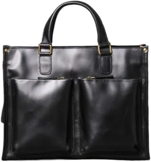 Leather Vintage Handmade Top Cowhide Laptop Bag Shoulder Business Bag for Men(D)