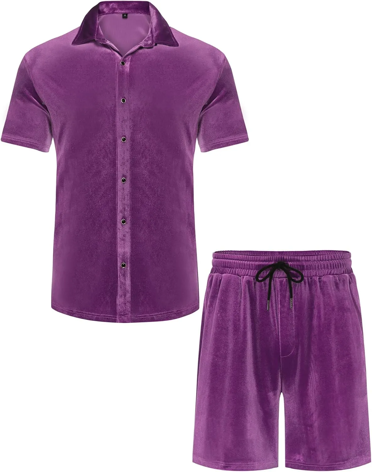 LecGee Men Summer Casual Short Sets Velvet Short Sleeve Button Down Shirt Elastic Waist Shorts 2 Piece Outfits Tracksuit