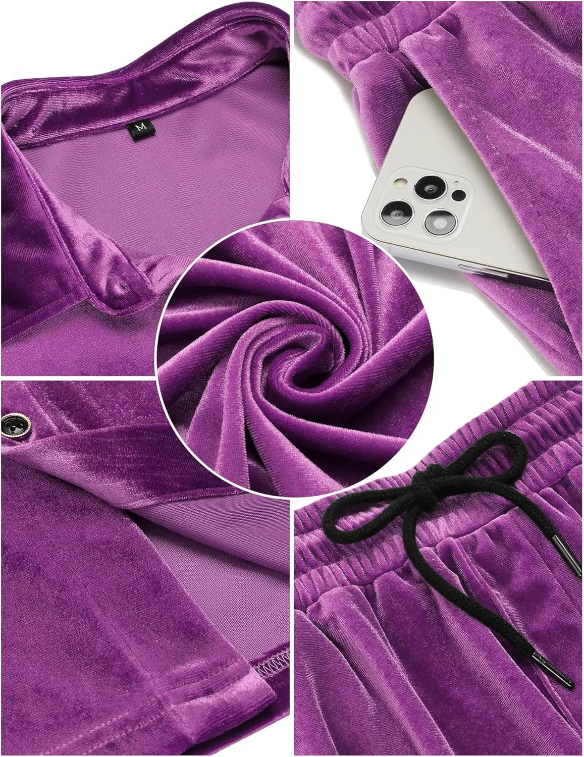 LecGee Men Summer Casual Short Sets Velvet Short Sleeve Button Down Shirt Elastic Waist Shorts 2 Piece Outfits Tracksuit