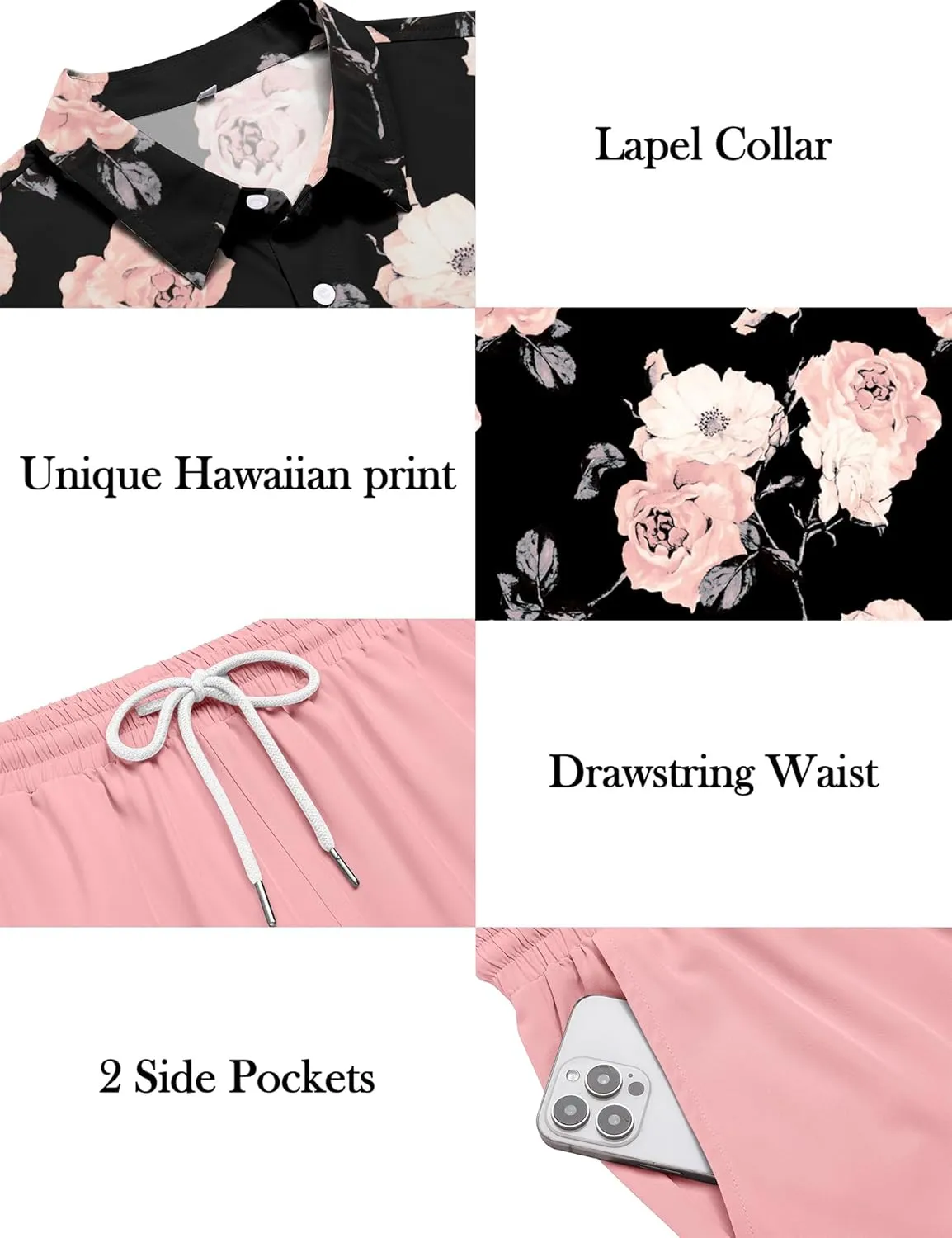 LecGee Men's 2 Piece Hawaiian Short Set Floral Button Down Shirt and Beach Shorts Summer Vacation Outfits for Men