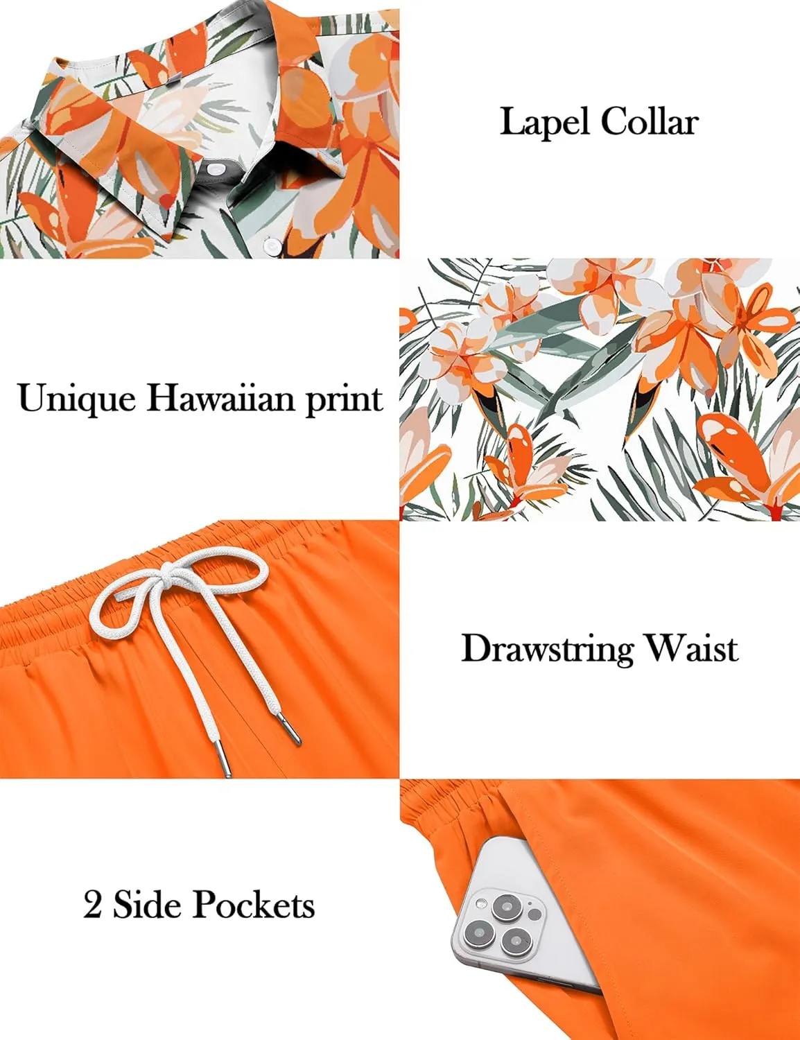 LecGee Men's 2 Piece Hawaiian Short Set Floral Button Down Shirt and Beach Shorts Summer Vacation Outfits for Men