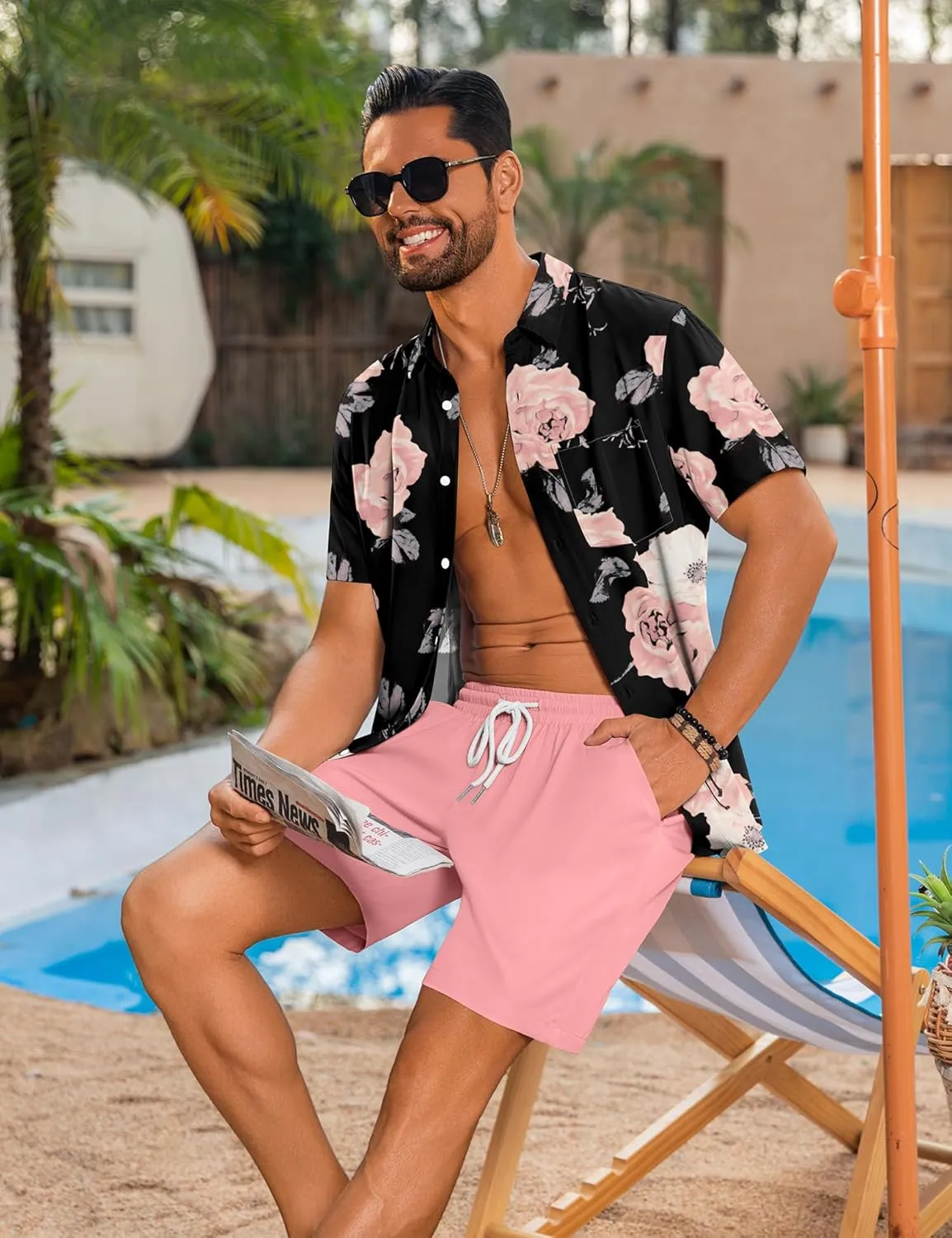 LecGee Men's 2 Piece Hawaiian Short Set Floral Button Down Shirt and Beach Shorts Summer Vacation Outfits for Men