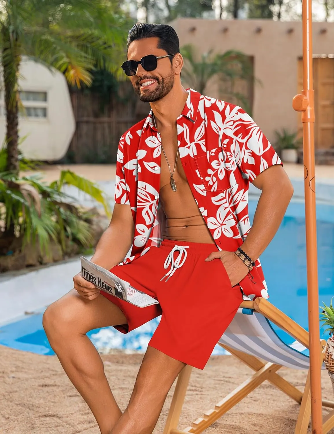 LecGee Men's 2 Piece Hawaiian Short Set Floral Button Down Shirt and Beach Shorts Summer Vacation Outfits for Men