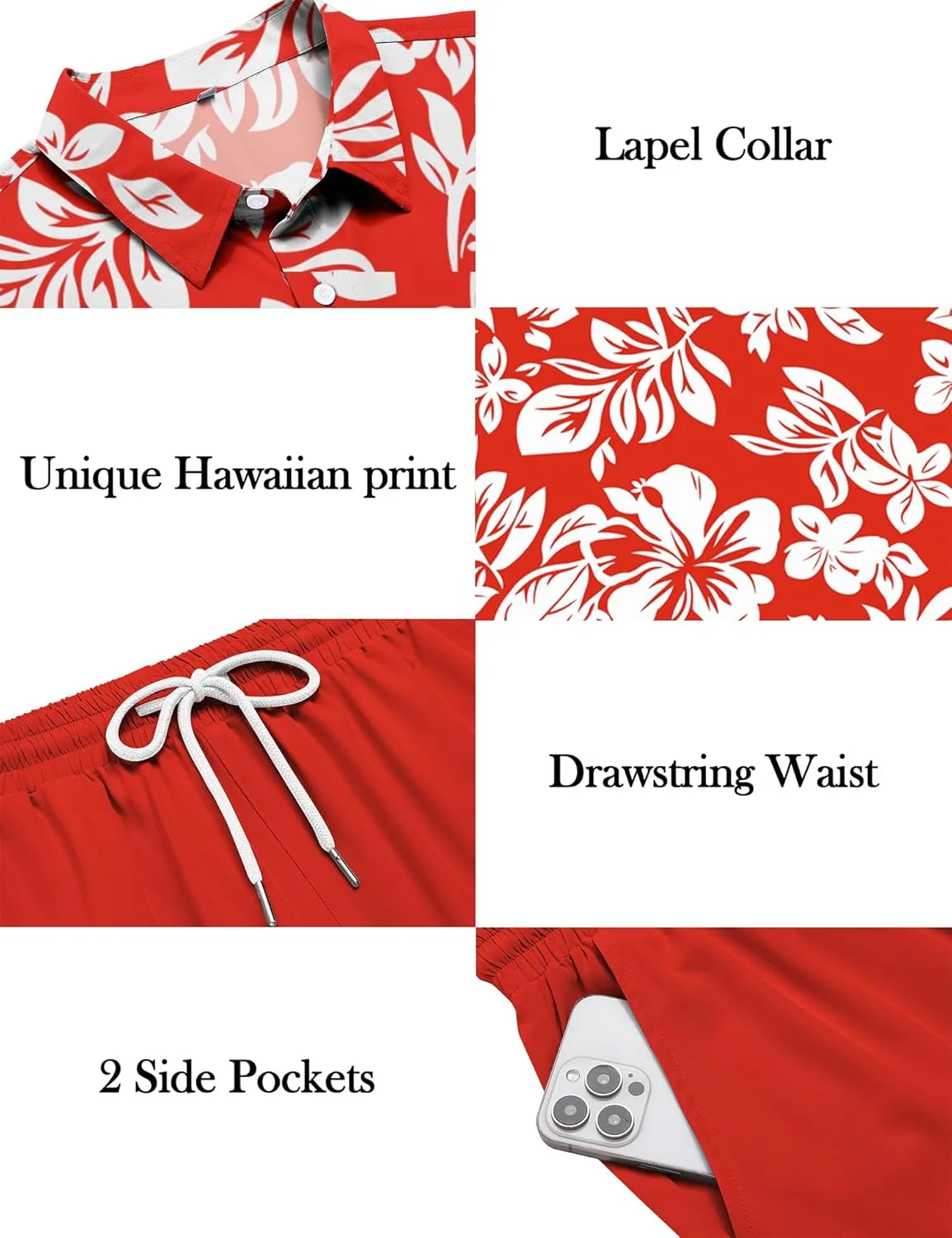 LecGee Men's 2 Piece Hawaiian Short Set Floral Button Down Shirt and Beach Shorts Summer Vacation Outfits for Men