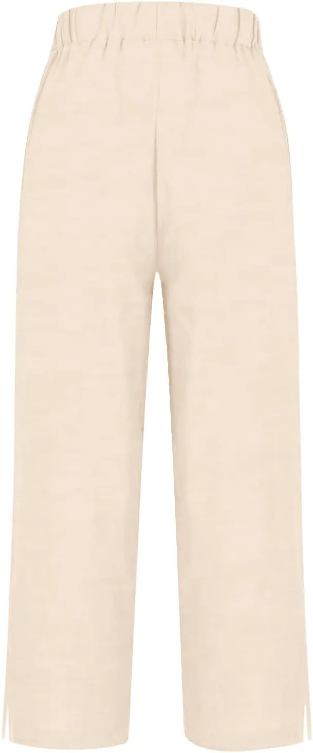 Leggings for Women Solid Elastic Pants Long Drawstring Linen Women Waist Cotton Casual Slit Trouser Legs Pants