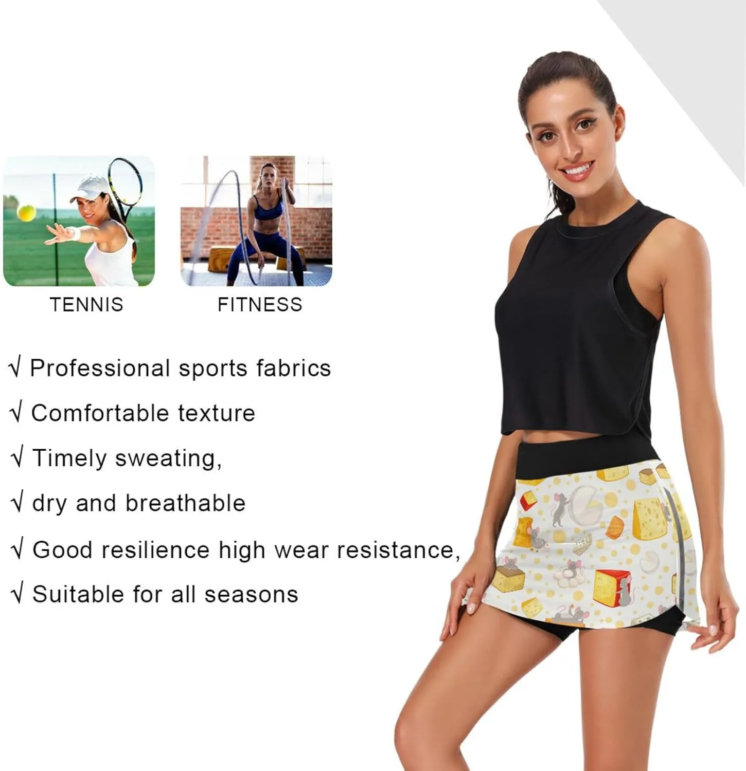 Leopard Print Black White Athletic Tennis Golf Skorts Skirts for Women Workout Running Sports Skirts S