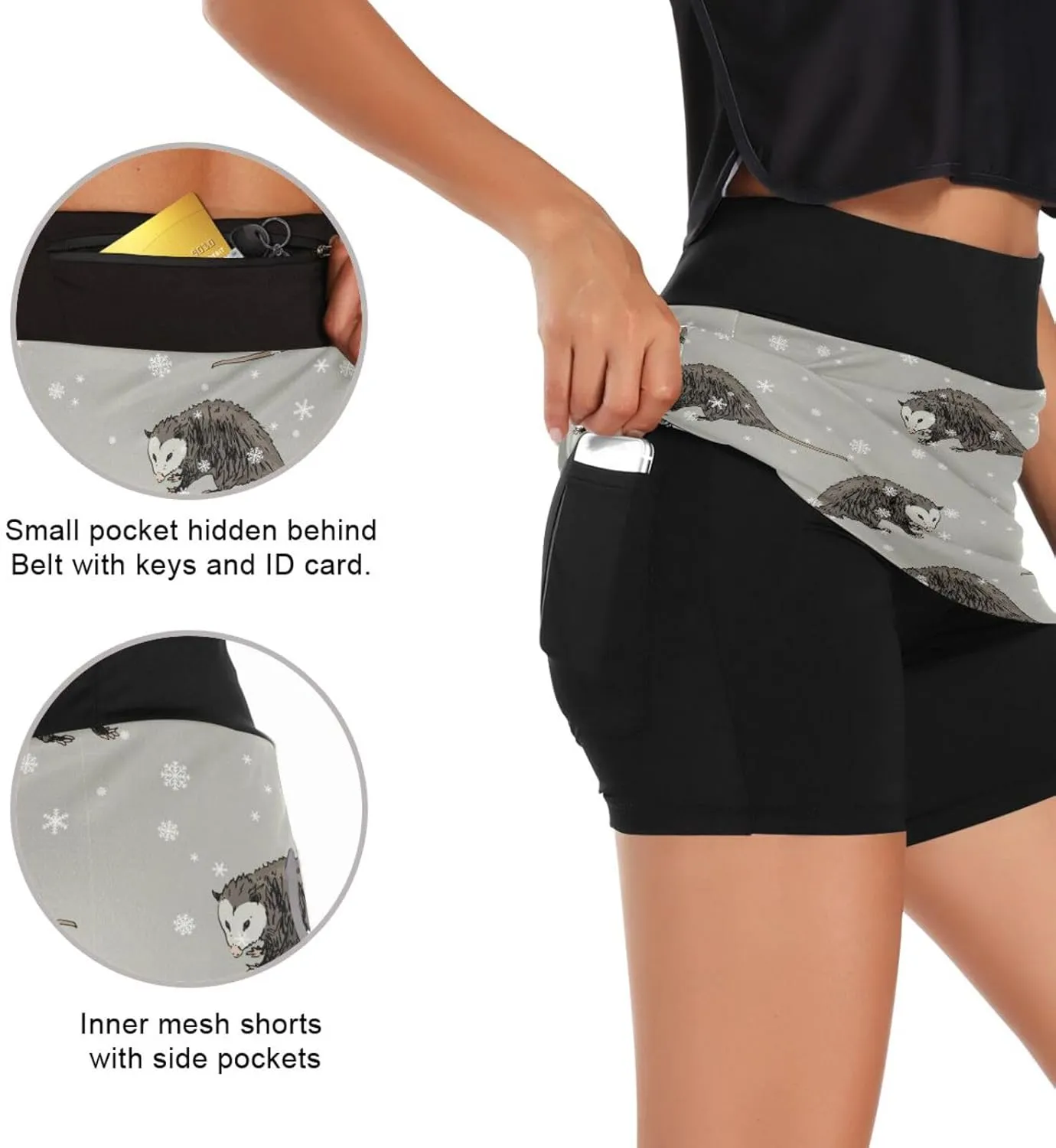 Leopard Print Black White Athletic Tennis Golf Skorts Skirts for Women Workout Running Sports Skirts S