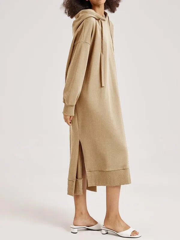 Les umes Womens Long Sleeve Pullover Hoodie Dress Side Split Hooded Oversized Sweatshirt Dress with Pockets