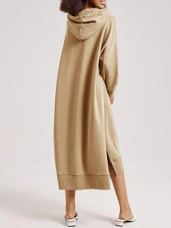 Les umes Womens Long Sleeve Pullover Hoodie Dress Side Split Hooded Oversized Sweatshirt Dress with Pockets