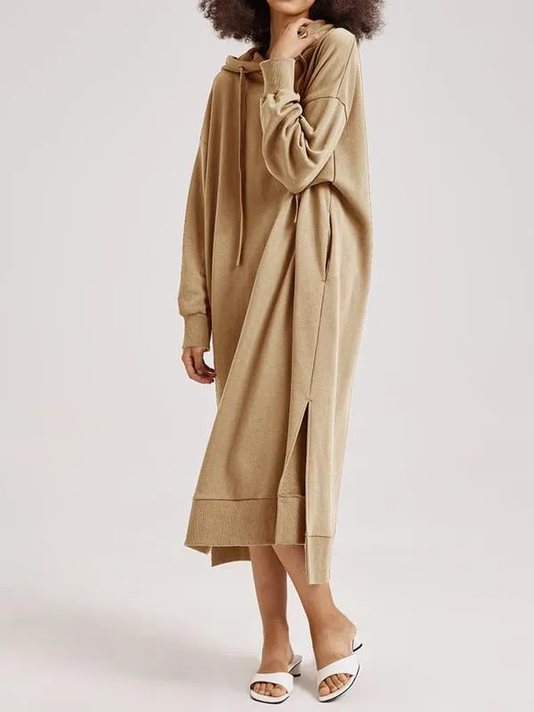 Les umes Womens Long Sleeve Pullover Hoodie Dress Side Split Hooded Oversized Sweatshirt Dress with Pockets