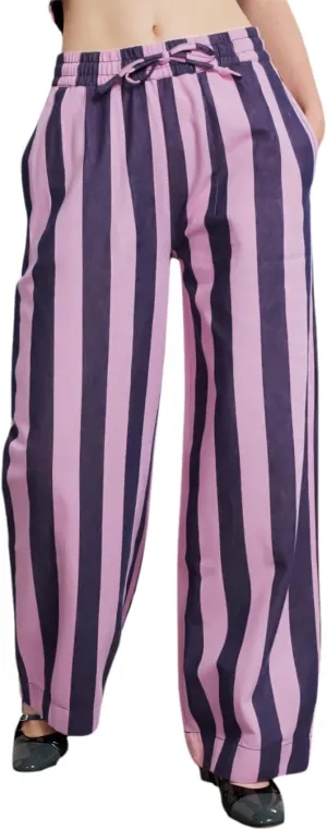 LifeShe Womens Striped Wide Leg Jeans Drawstring Elastic Waist Denim Pants Casual Baggy Jean Trousers