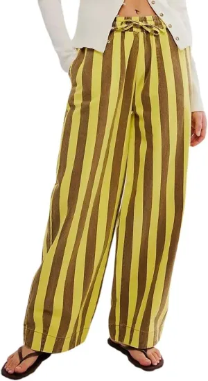 LifeShe Womens Striped Wide Leg Jeans Drawstring Elastic Waist Denim Pants Casual Baggy Jean Trousers