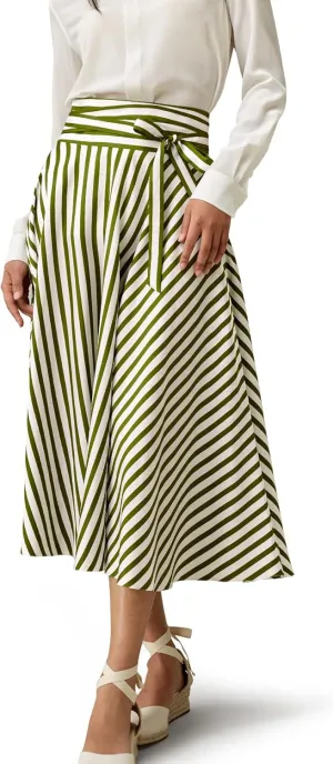 LilySilk Silk Striped Skirt for Women Maxi Midi Length Side Zipper Up Waist Self-Tie Dress for Ladies Pinstripe A Line
