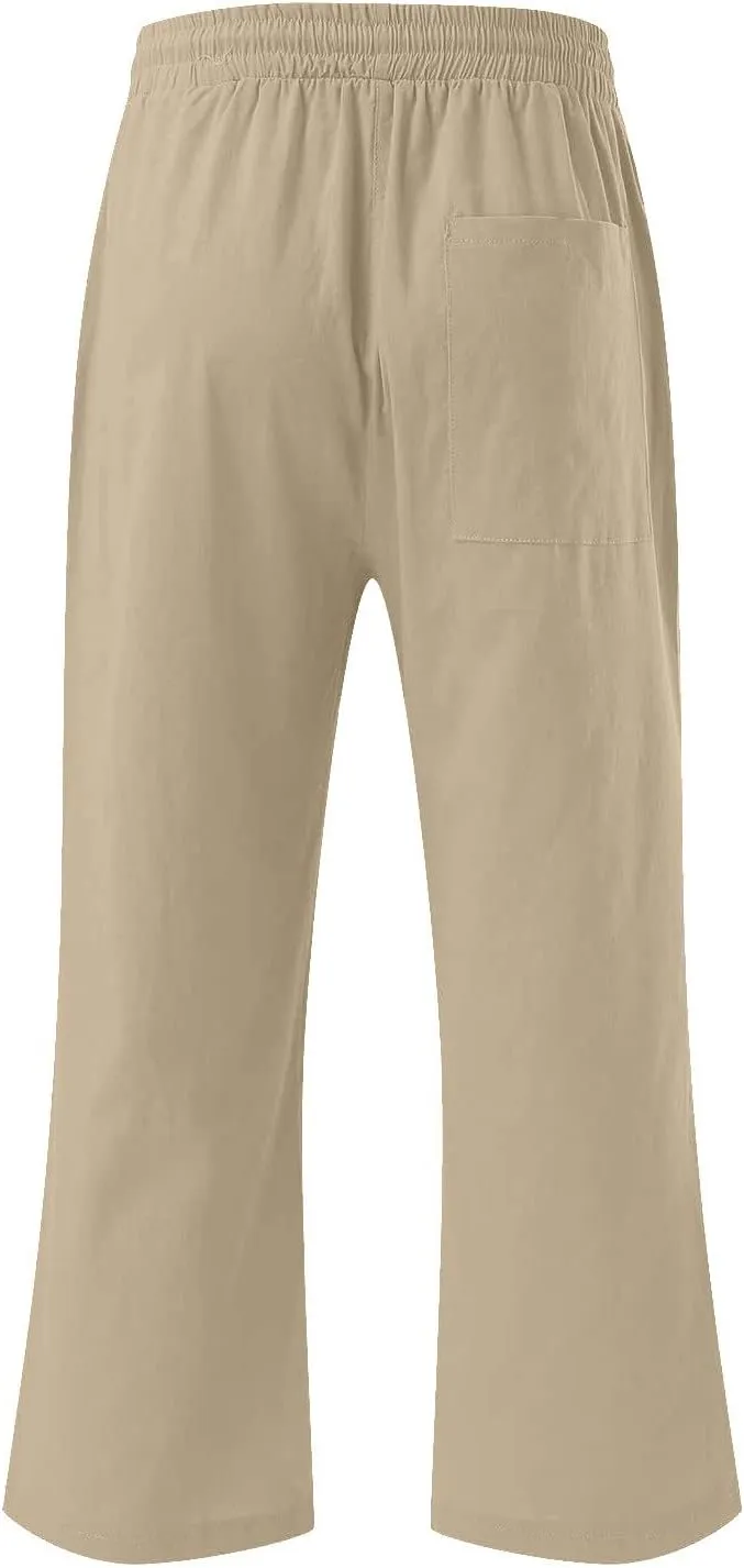 Linen Capri Pants for Women Casual 2025 Summer Drawstring Elastic High Waist Capris Wide Leg Cropped Trousers