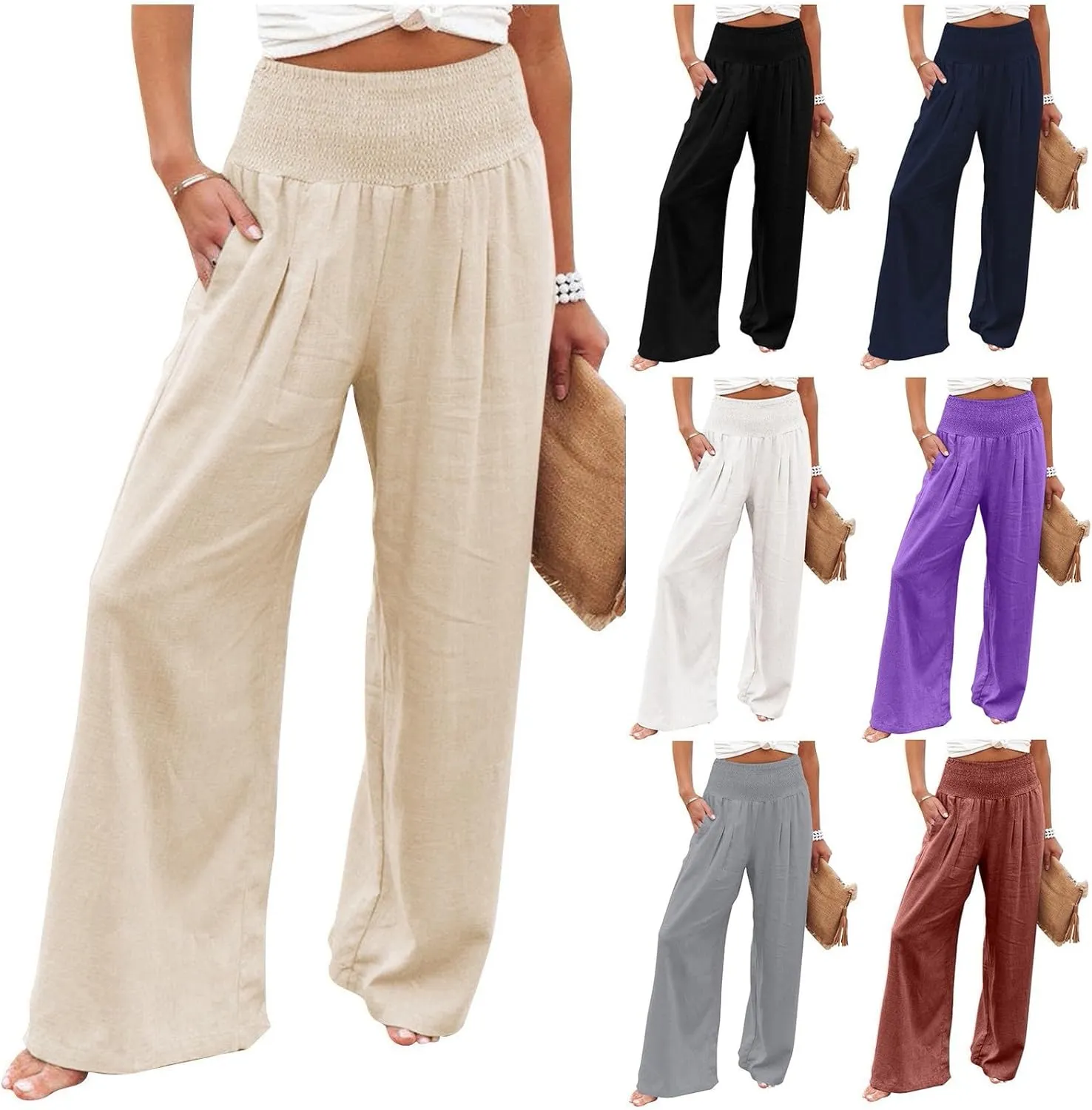 Linen Palazzo Pants Women Summer Boho Wide Leg High Waist Lounge Pant 2025 Casual Beach Vacation Outfits