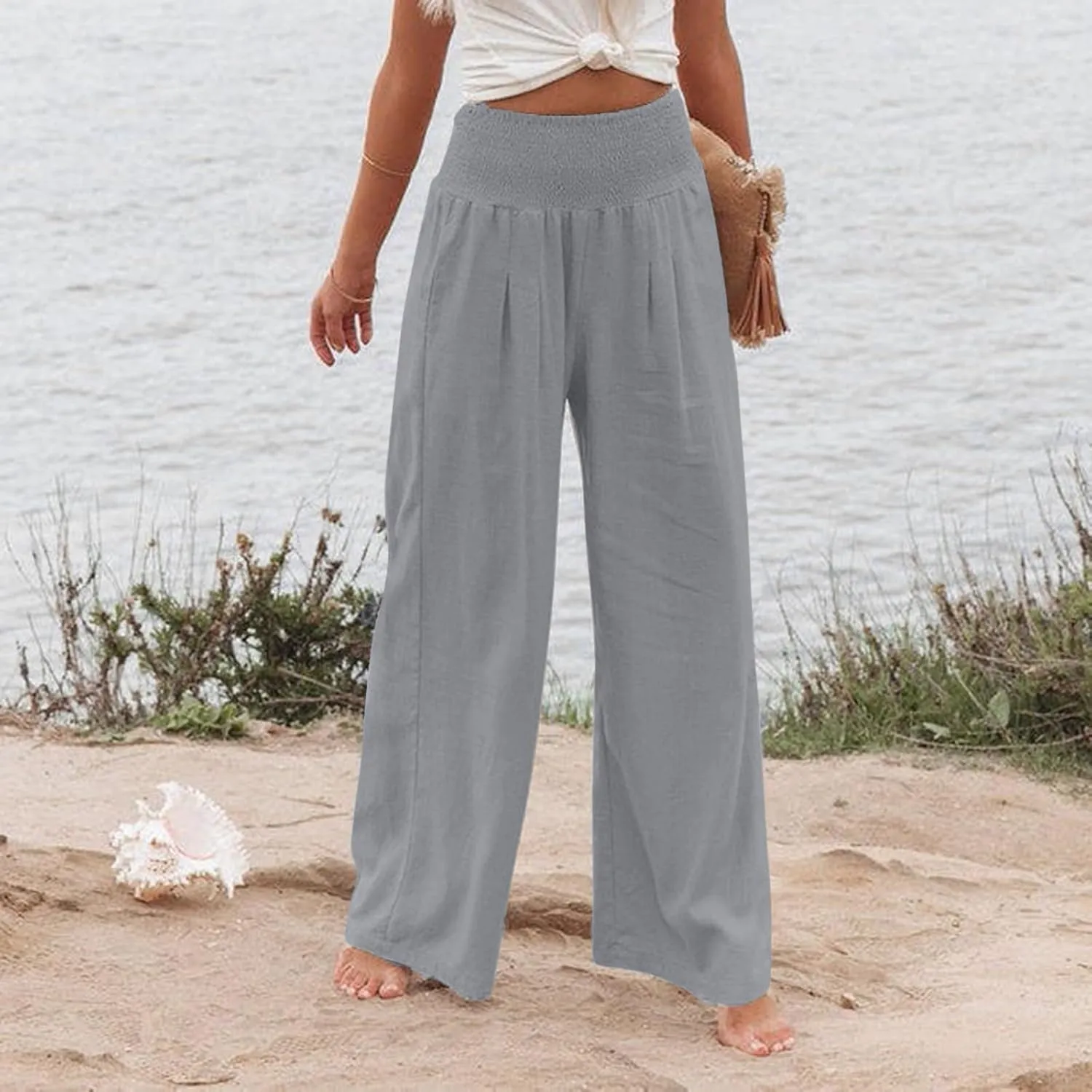 Linen Palazzo Pants Women Summer Boho Wide Leg High Waist Lounge Pant 2025 Casual Beach Vacation Outfits