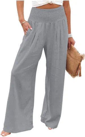 Linen Palazzo Pants Women Summer Boho Wide Leg High Waist Lounge Pant 2025 Casual Beach Vacation Outfits