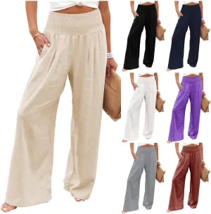 Linen Palazzo Pants Women Summer Boho Wide Leg High Waist Lounge Pant 2025 Casual Beach Vacation Outfits