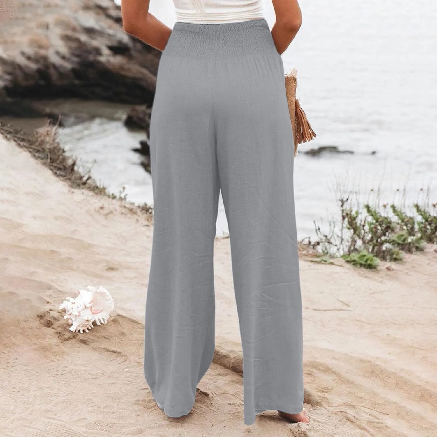 Linen Palazzo Pants Women Summer Boho Wide Leg High Waist Lounge Pant 2025 Casual Beach Vacation Outfits