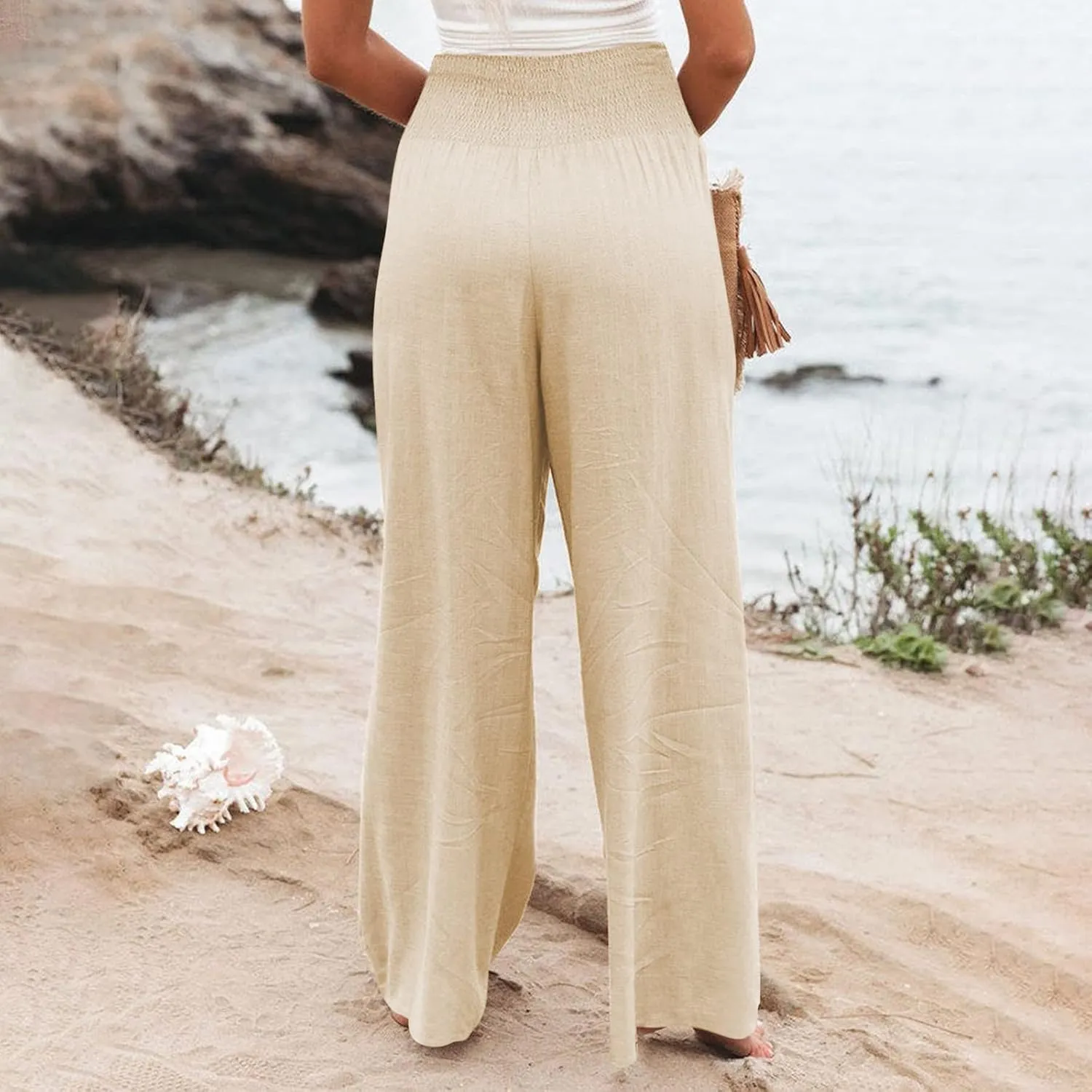 Linen Palazzo Pants Women Summer Boho Wide Leg High Waist Lounge Pant 2025 Casual Beach Vacation Outfits