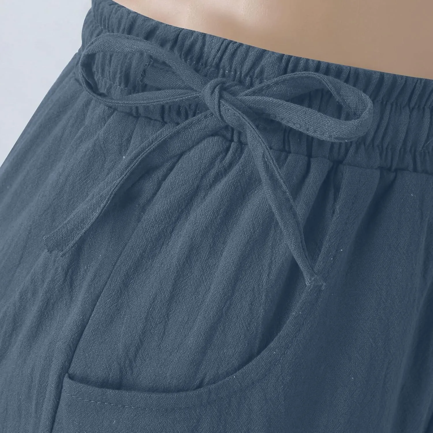 Linen Pants for Women High Waist Palazzo Wide Leg Trousers Lounge Pants Drawstring Boho Beach Pants Solid Slacks