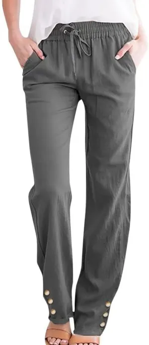 Linen Pants Women Elastic Waist Straight Leg Drawstring Lounge Capri Pants Casual Summer Work Pants Trousers 2025