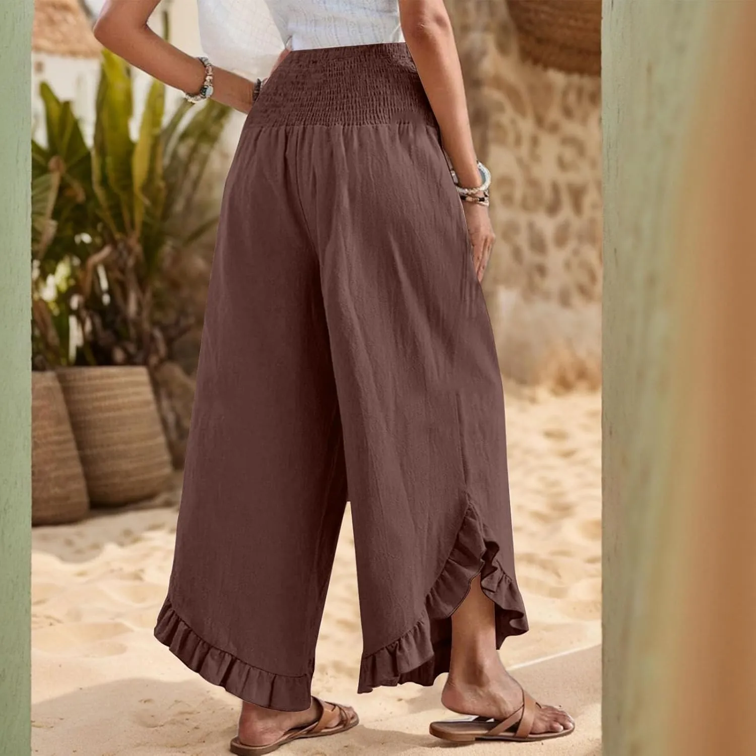 Linen Pants Women Summer Boho Wide Leg High Waist Lounge Palazzo Pant 2025 Casual Beach Vacation Outfits