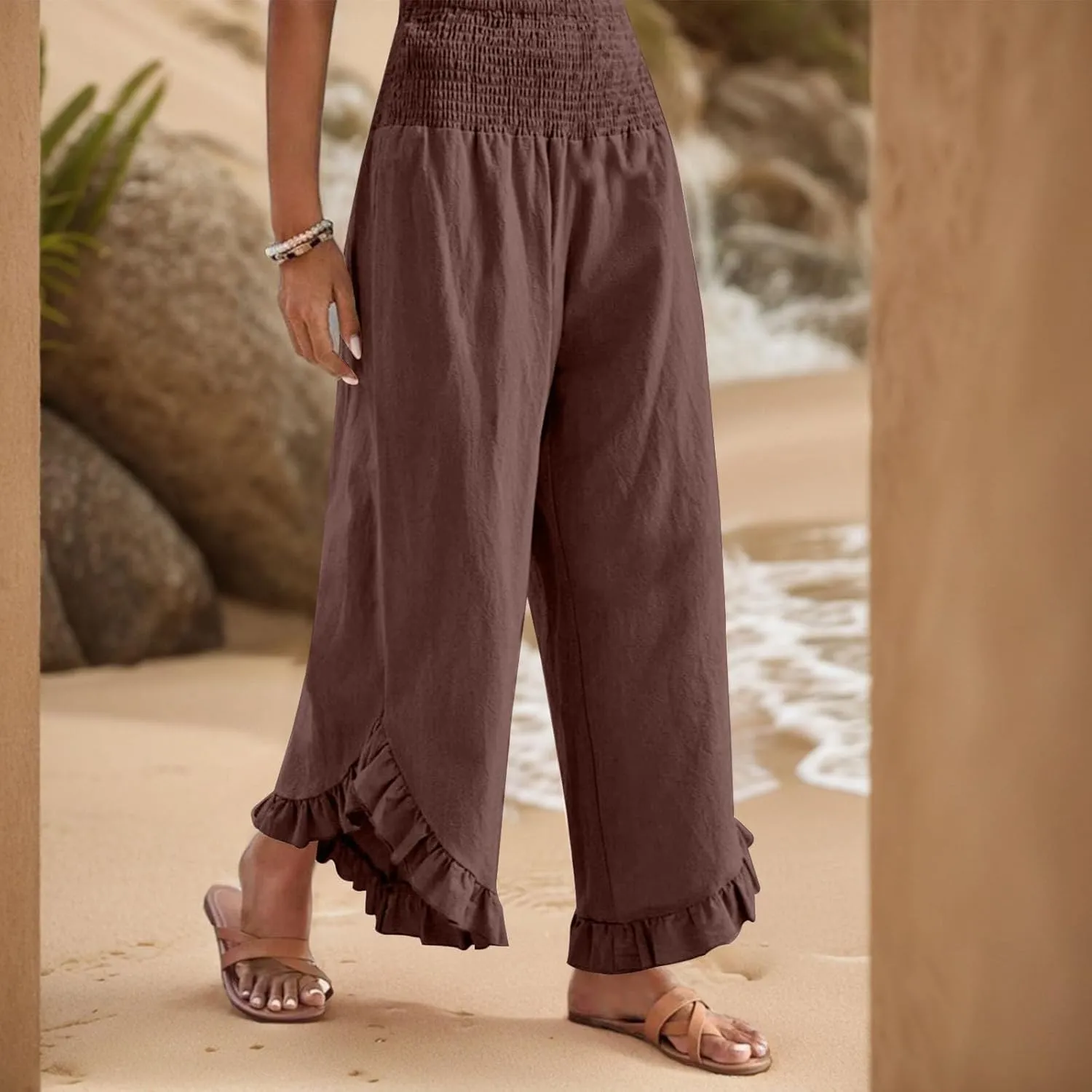 Linen Pants Women Summer Boho Wide Leg High Waist Lounge Palazzo Pant 2025 Casual Beach Vacation Outfits