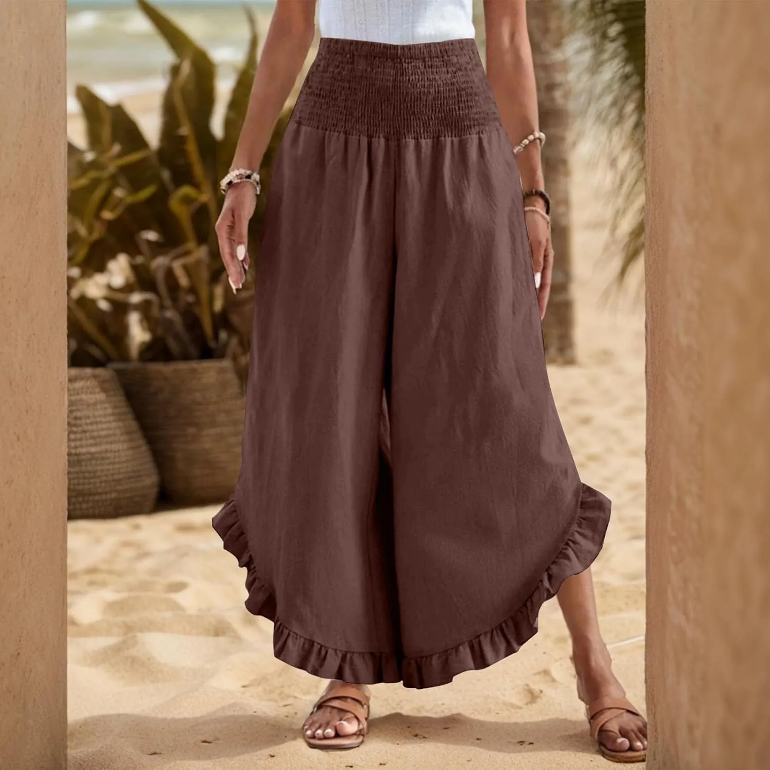 Linen Pants Women Summer Boho Wide Leg High Waist Lounge Palazzo Pant 2025 Casual Beach Vacation Outfits