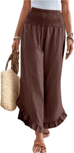 Linen Pants Women Summer Boho Wide Leg High Waist Lounge Palazzo Pant 2025 Casual Beach Vacation Outfits