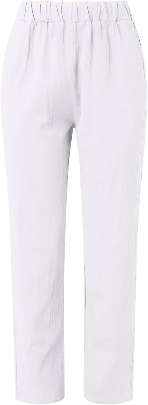Linen Pants Women Wide Leg Pants Fashion Drawstring Elastic Trousers Comfy Straight Leg Palazzo High Waist Wide Leg
