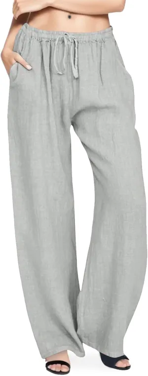 Linen Wide Leg Pants for Women Gauze Palazzo High Waist Drawstring Casual Trousers Travel Beach Outfits with Pockets