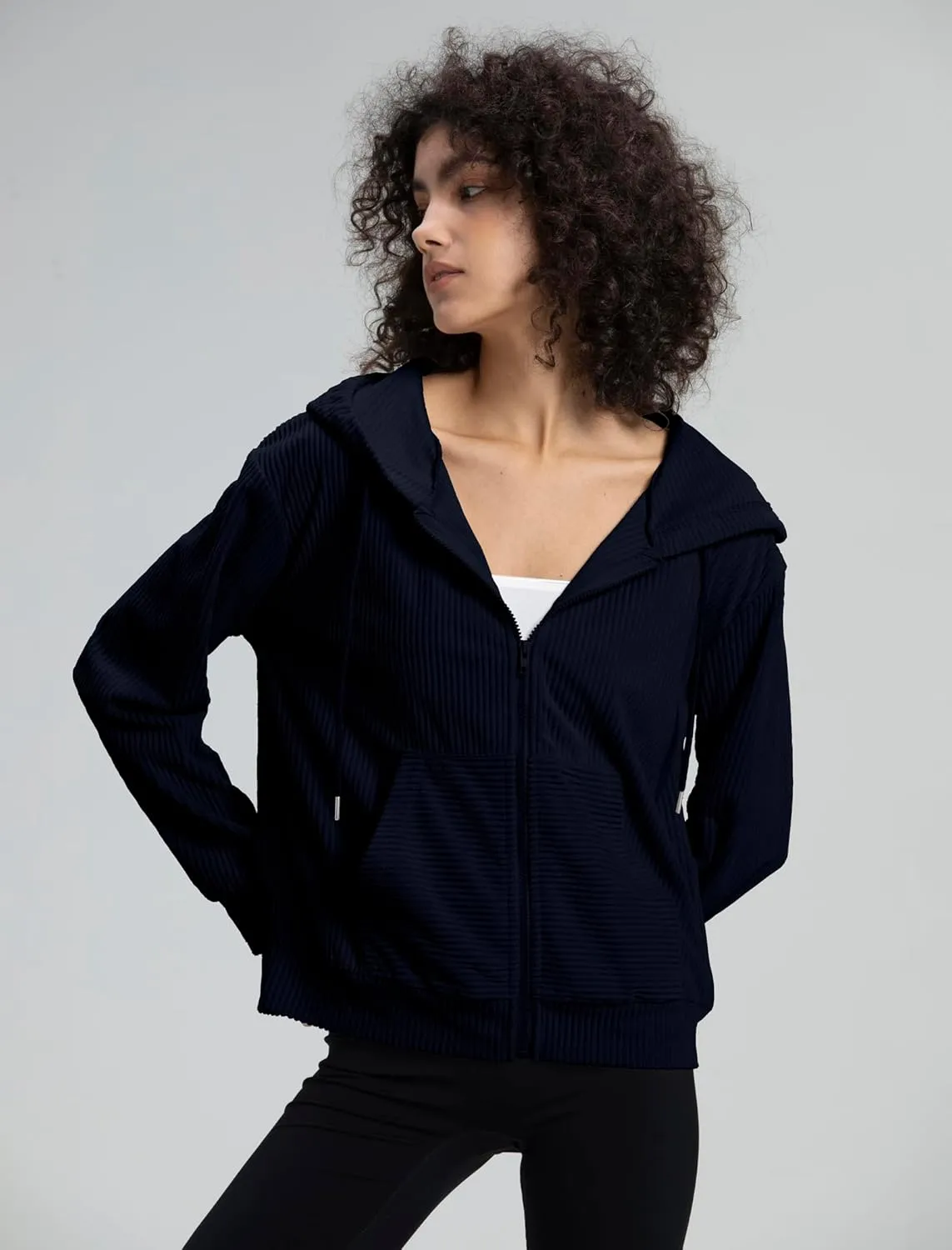 Locachy Women's Corduroy Hoodies Sweatshirt Fashion Zip Up Oversized Shacket Jacket with Pockets