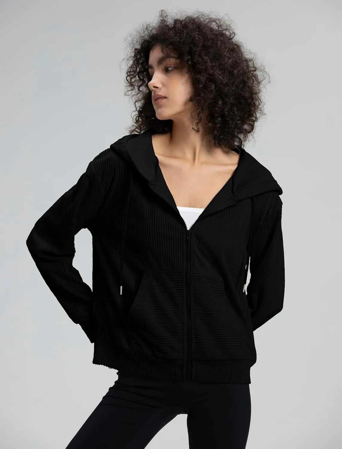 Locachy Women's Corduroy Hoodies Sweatshirt Fashion Zip Up Oversized Shacket Jacket with Pockets