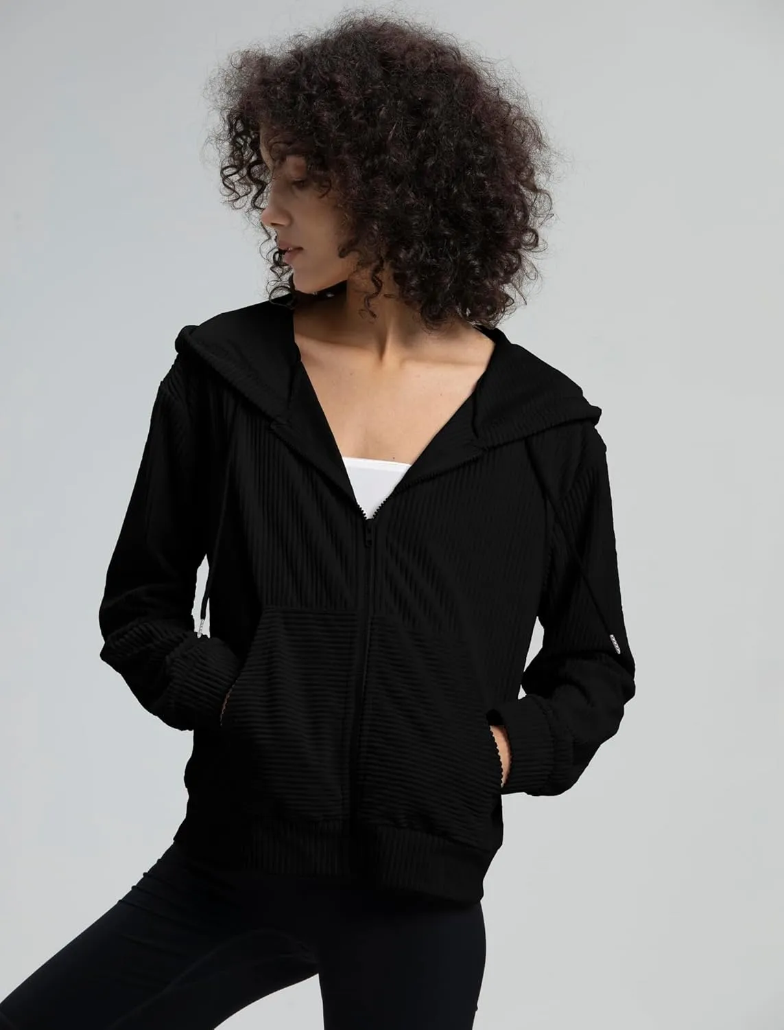 Locachy Women's Corduroy Hoodies Sweatshirt Fashion Zip Up Oversized Shacket Jacket with Pockets