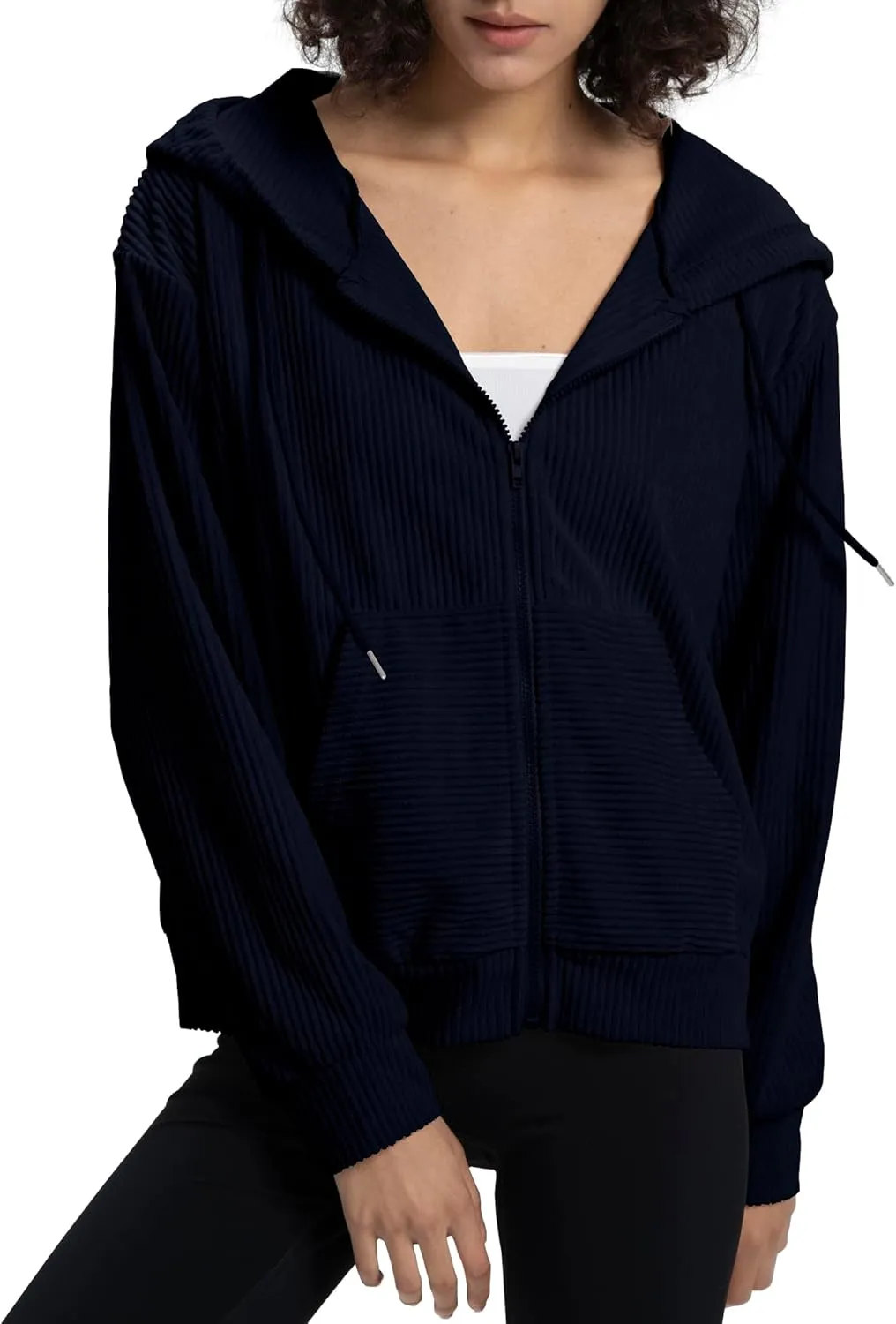 Locachy Women's Corduroy Hoodies Sweatshirt Fashion Zip Up Oversized Shacket Jacket with Pockets