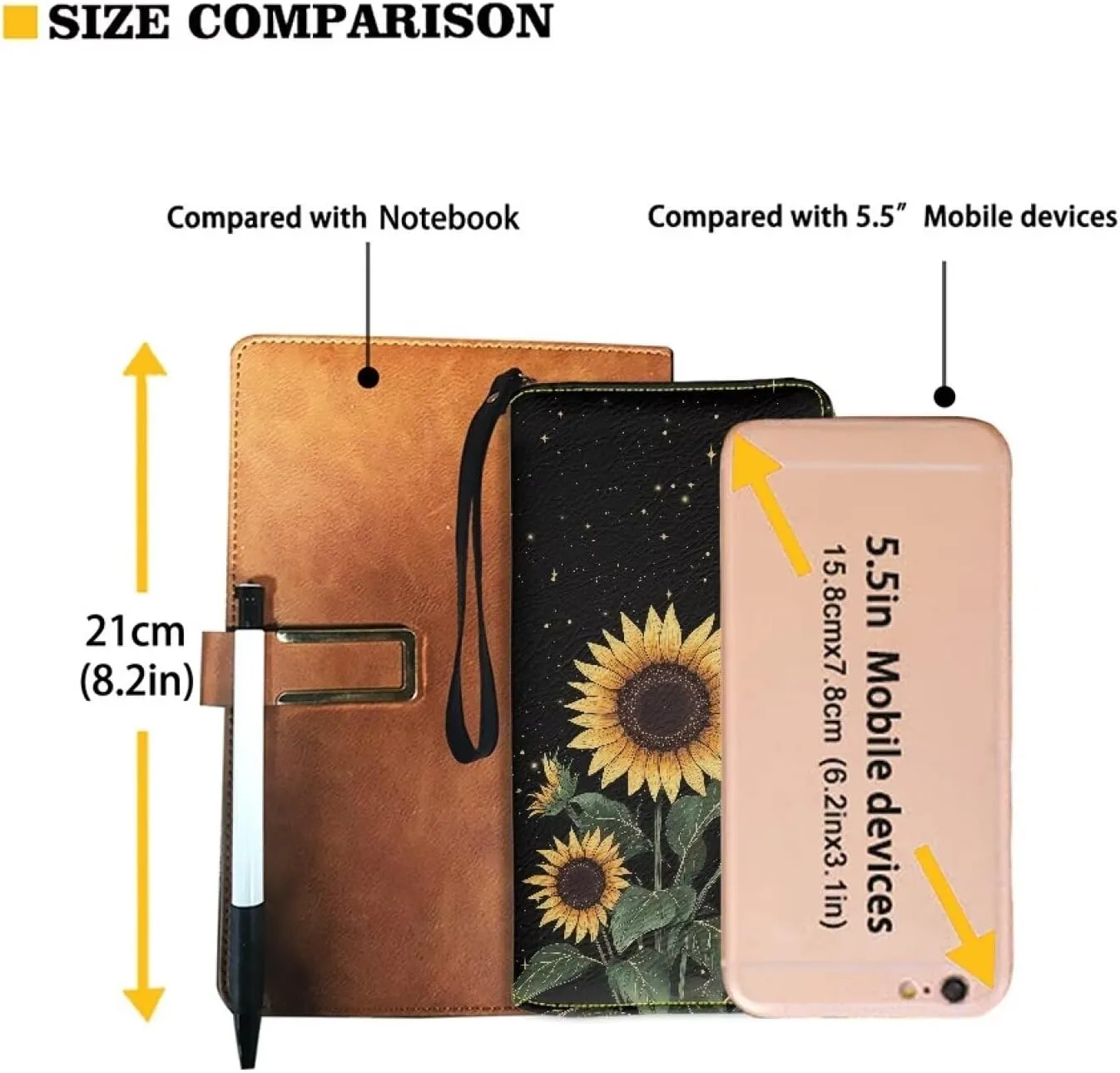 Long Wallet with Wristlet for Women Convenient Fashionable Ladies Business Wallet Metal Zipper Credit Card Holder for Travel Large Capacity Purse with Sunflower Moon Starry Sky Pattern