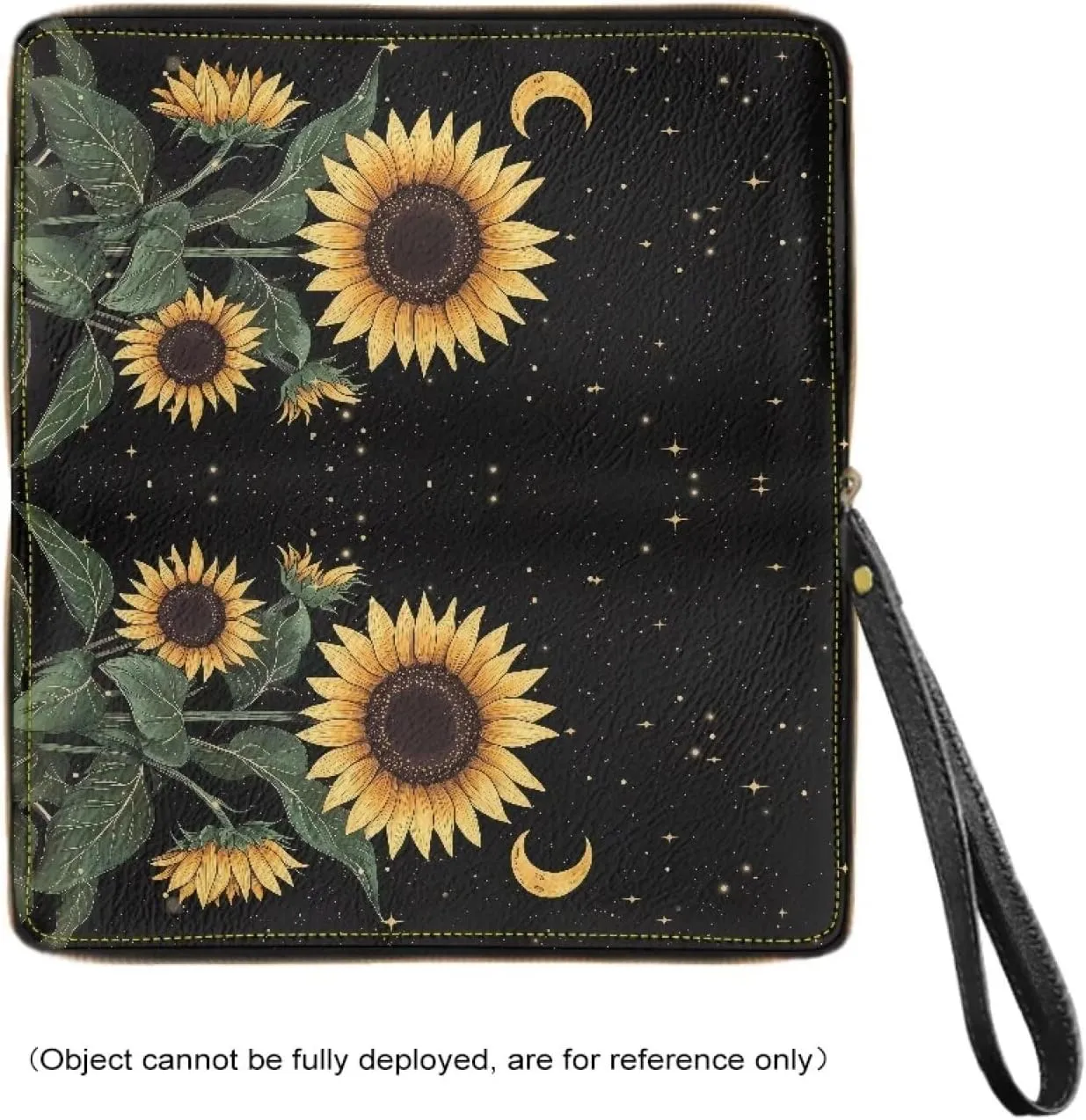 Long Wallet with Wristlet for Women Convenient Fashionable Ladies Business Wallet Metal Zipper Credit Card Holder for Travel Large Capacity Purse with Sunflower Moon Starry Sky Pattern