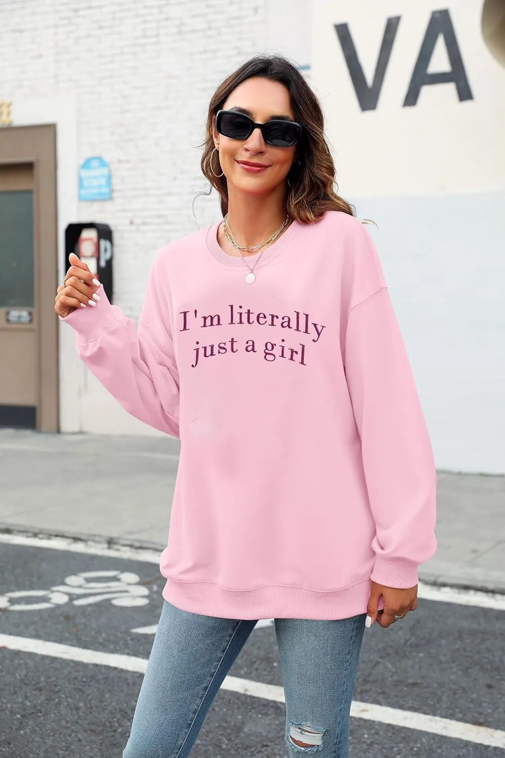 LOTUCY Just A Girl Sweatshirt for Women Funny I'm Literally Just a Girl Embroidered Girly Sweatshirt Gift Ideas