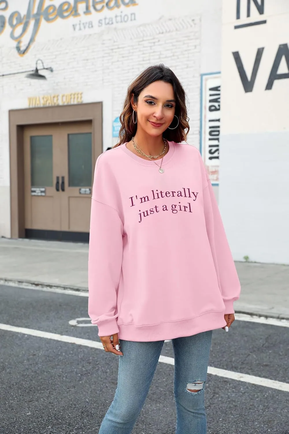 LOTUCY Just A Girl Sweatshirt for Women Funny I'm Literally Just a Girl Embroidered Girly Sweatshirt Gift Ideas