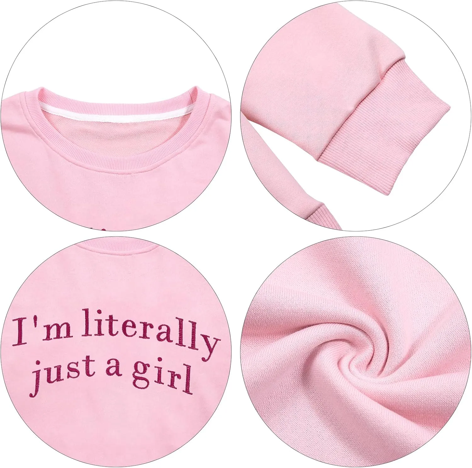 LOTUCY Just A Girl Sweatshirt for Women Funny I'm Literally Just a Girl Embroidered Girly Sweatshirt Gift Ideas