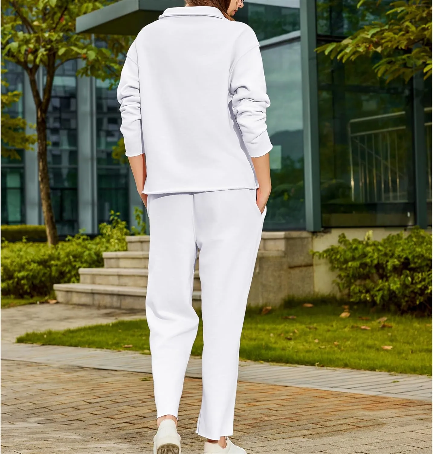 Lounge Sets for Women 2 Piece Outfits Long Sleeve V Neck Pullover Sweatshirts Wide Leg Pants Travel Tracksuit Set