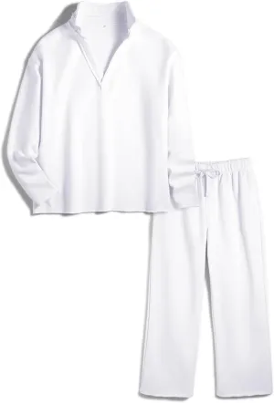 Lounge Sets for Women 2 Piece Outfits Long Sleeve V Neck Pullover Sweatshirts Wide Leg Pants Travel Tracksuit Set