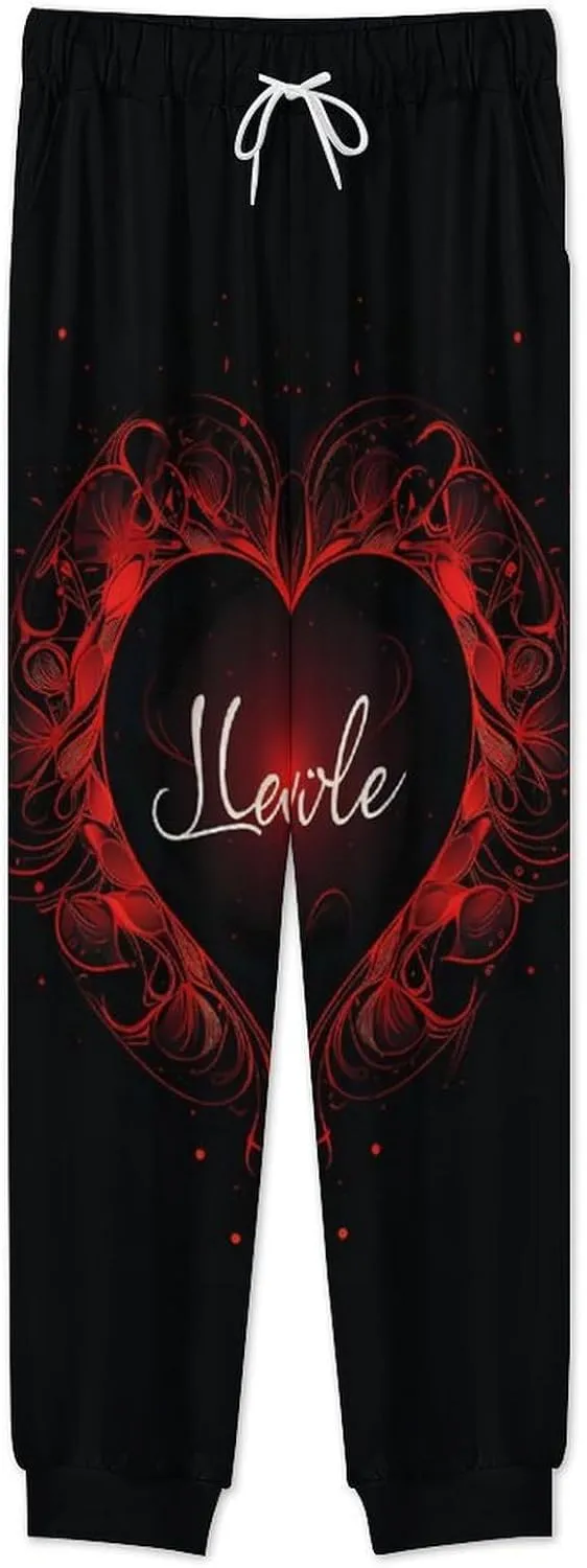 Love Red Heart Men's Pajamas Sets Round Neck Long Sleeve Shirts And Bottoms 2 Piece Pjs Loungewear