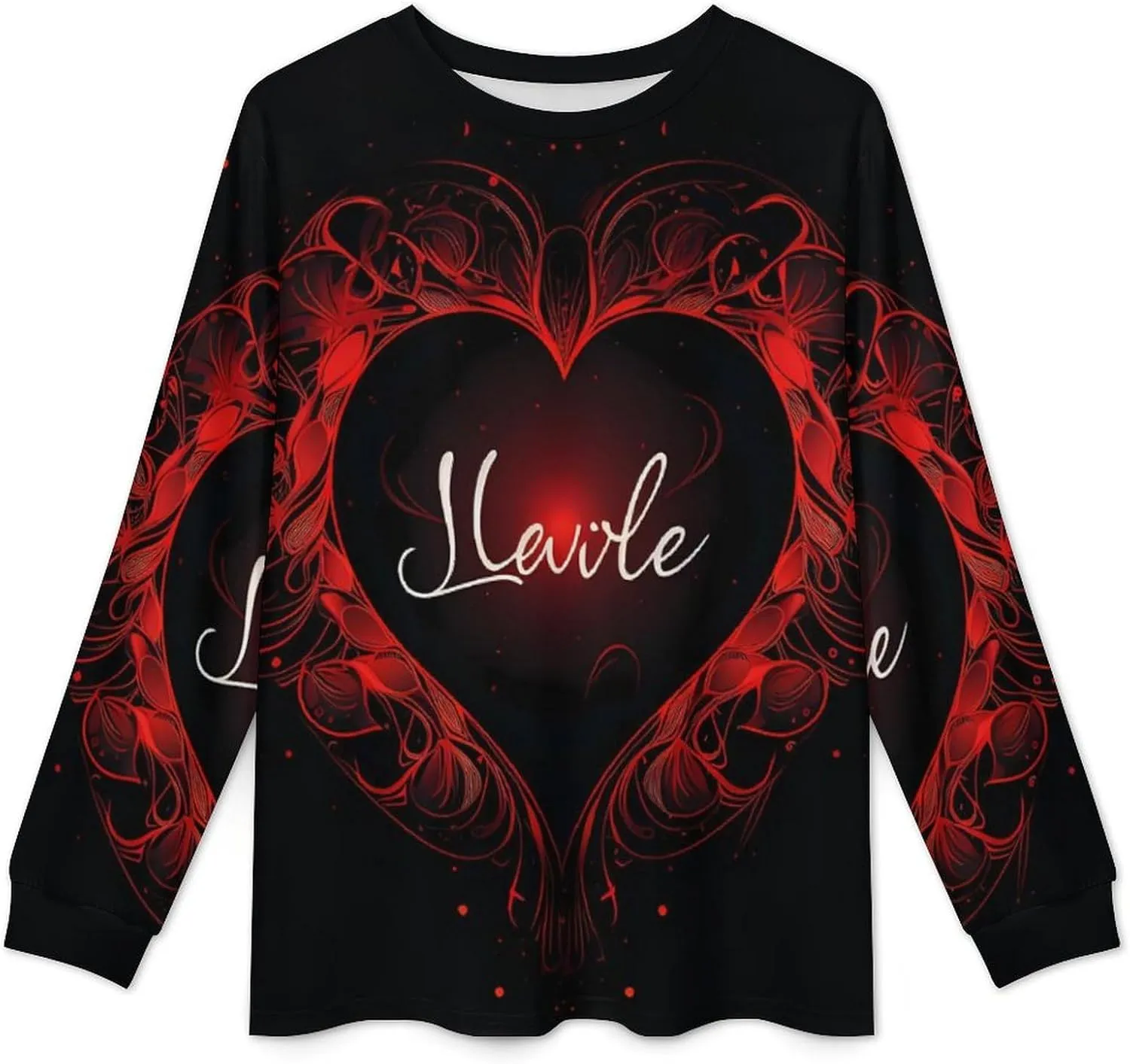 Love Red Heart Men's Pajamas Sets Round Neck Long Sleeve Shirts And Bottoms 2 Piece Pjs Loungewear