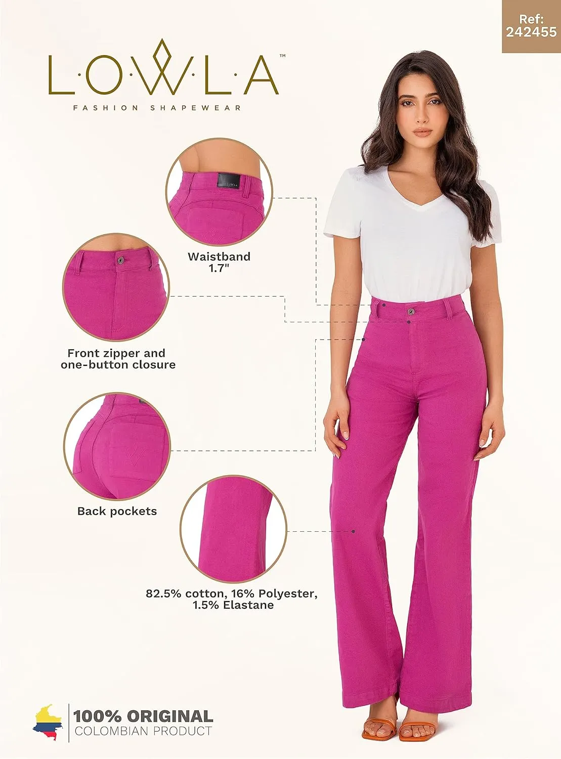 LOWLA Colombian Butt Lift Jeans for Women Pantalones Colombianos Levanta Cola