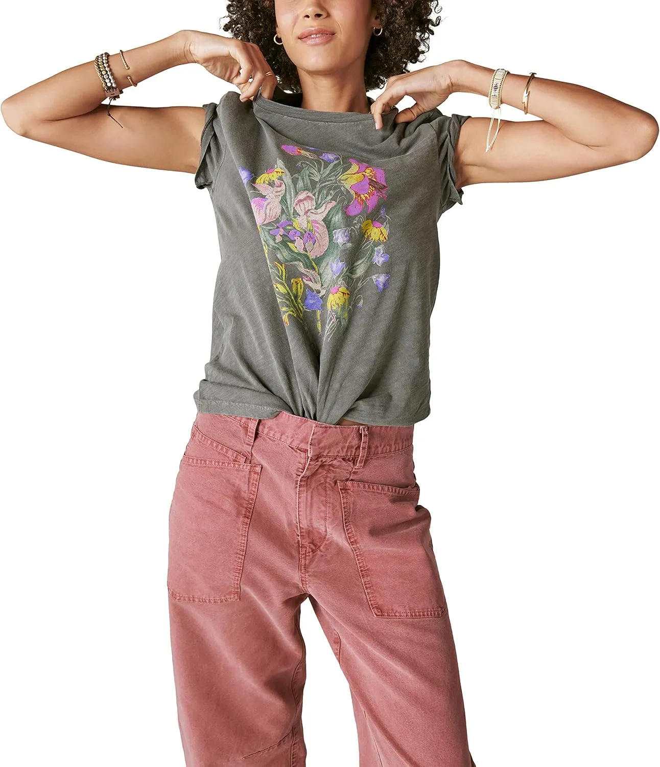 Lucky Brand Women's Neon Floral Classic Crew Tshirt