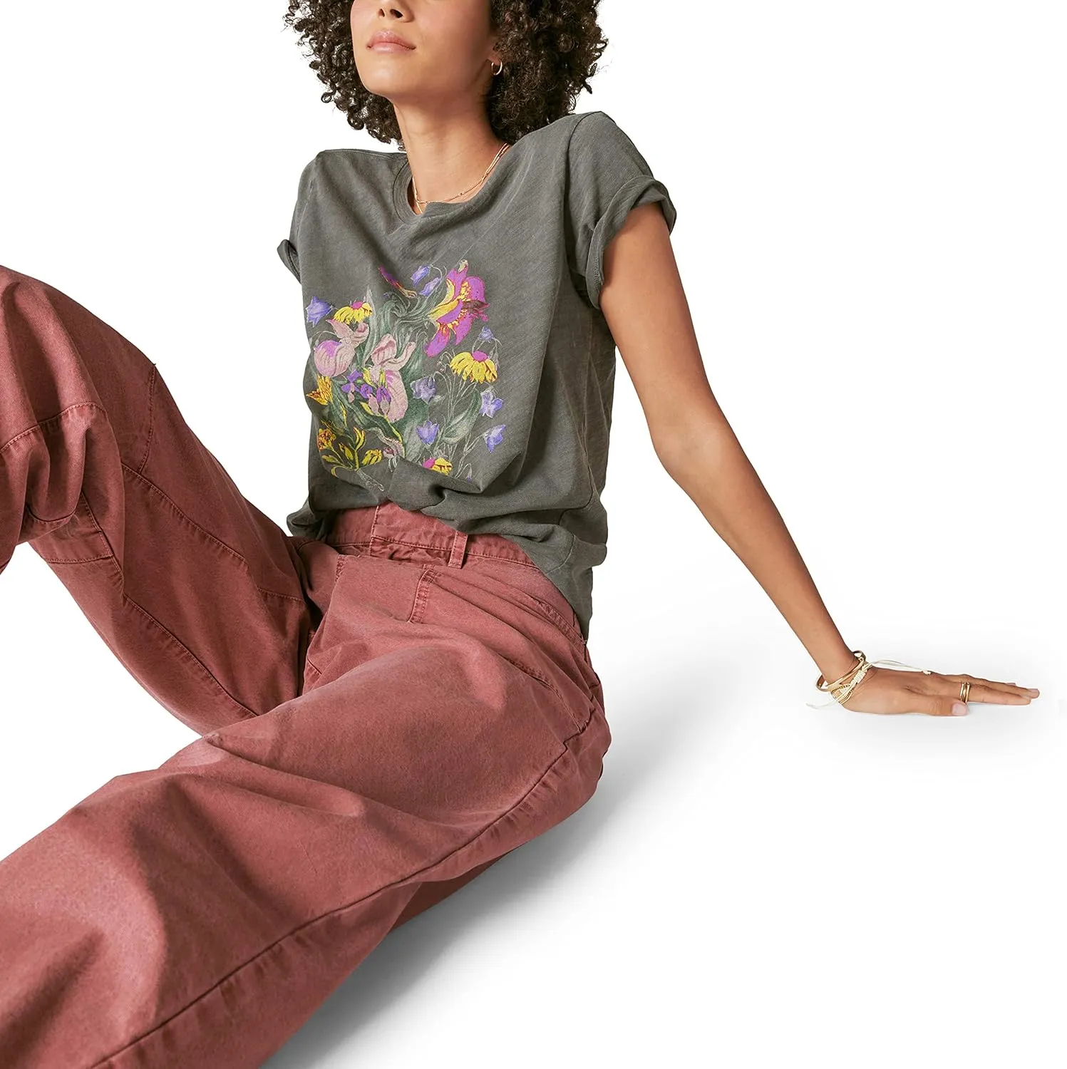 Lucky Brand Women's Neon Floral Classic Crew Tshirt