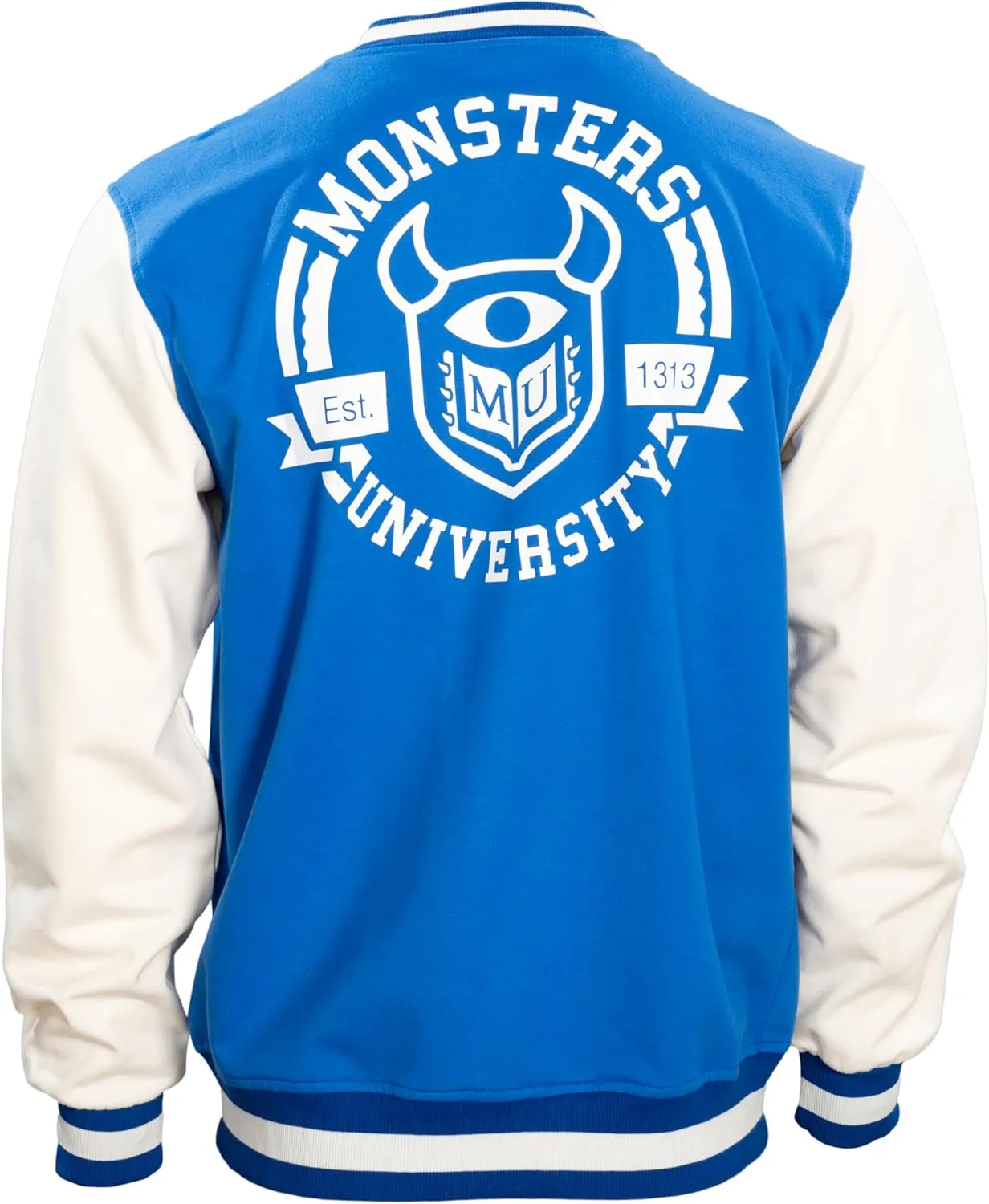 Mad Engine Monsters University Varsity Jacket Blue and White MU Logo Halloween Costume Cosplay - Adult